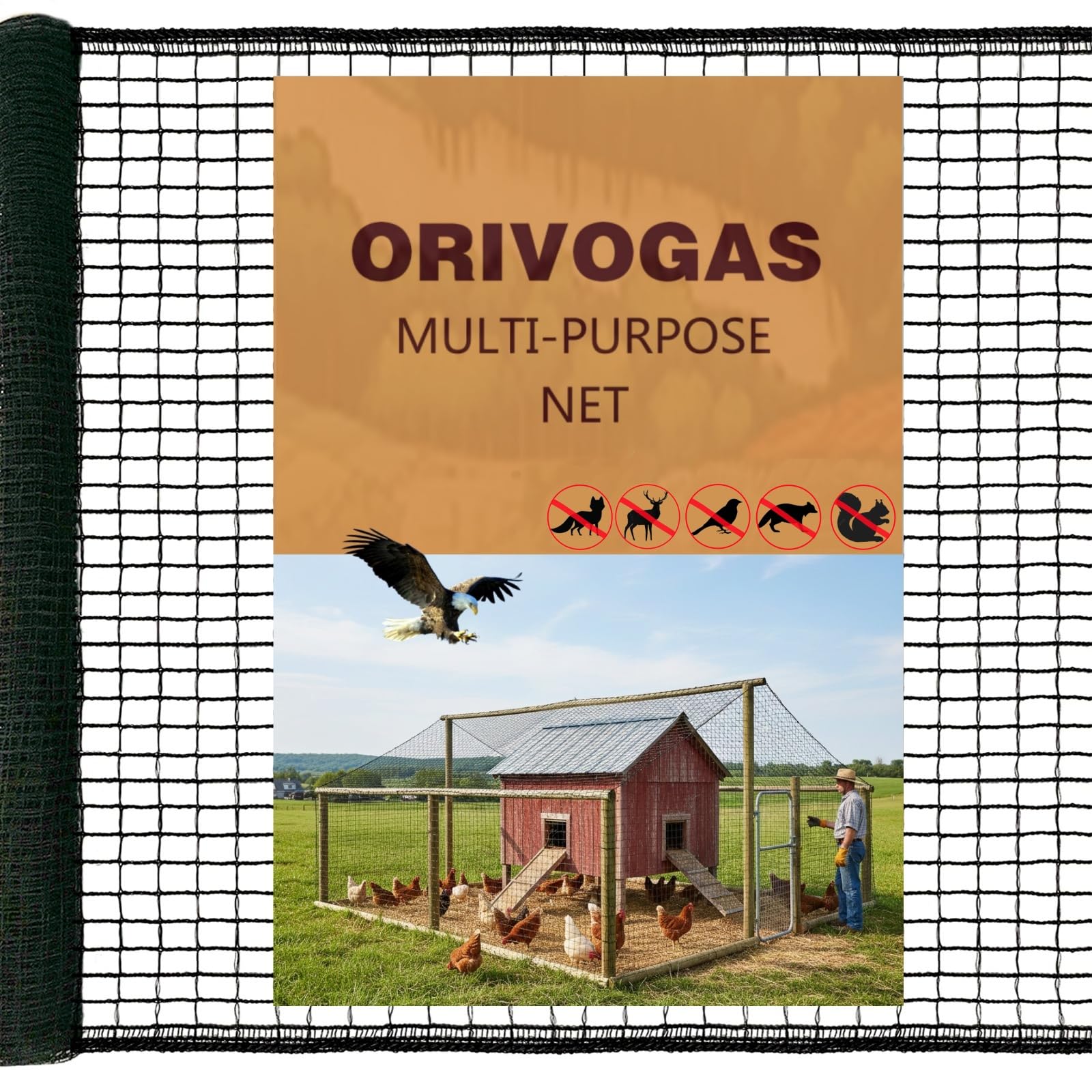 ORIVOGAS Heavy Duty Bird Netting 19.5x19.5 ft, black mesh front view