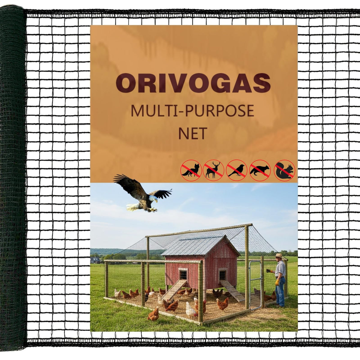 ORIVOGAS Heavy Duty Bird Netting 19.5x19.5 ft, black mesh front view