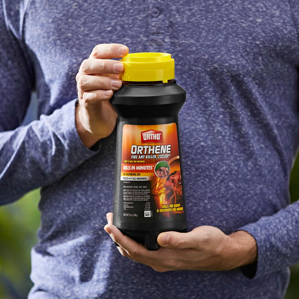 Ortho Fire Ant Killer granules on garden surface
