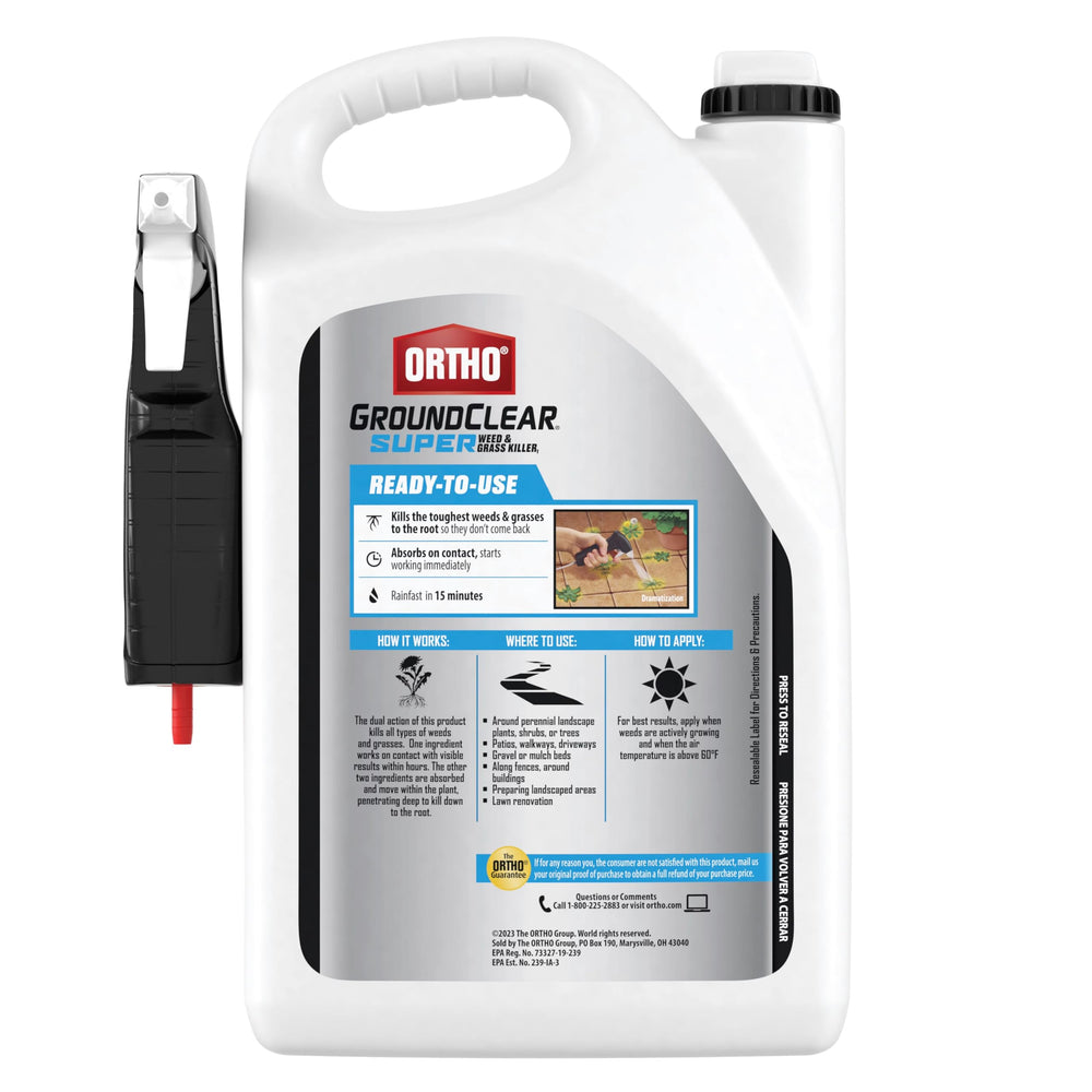 Ortho GroundClear weed killer application on patio