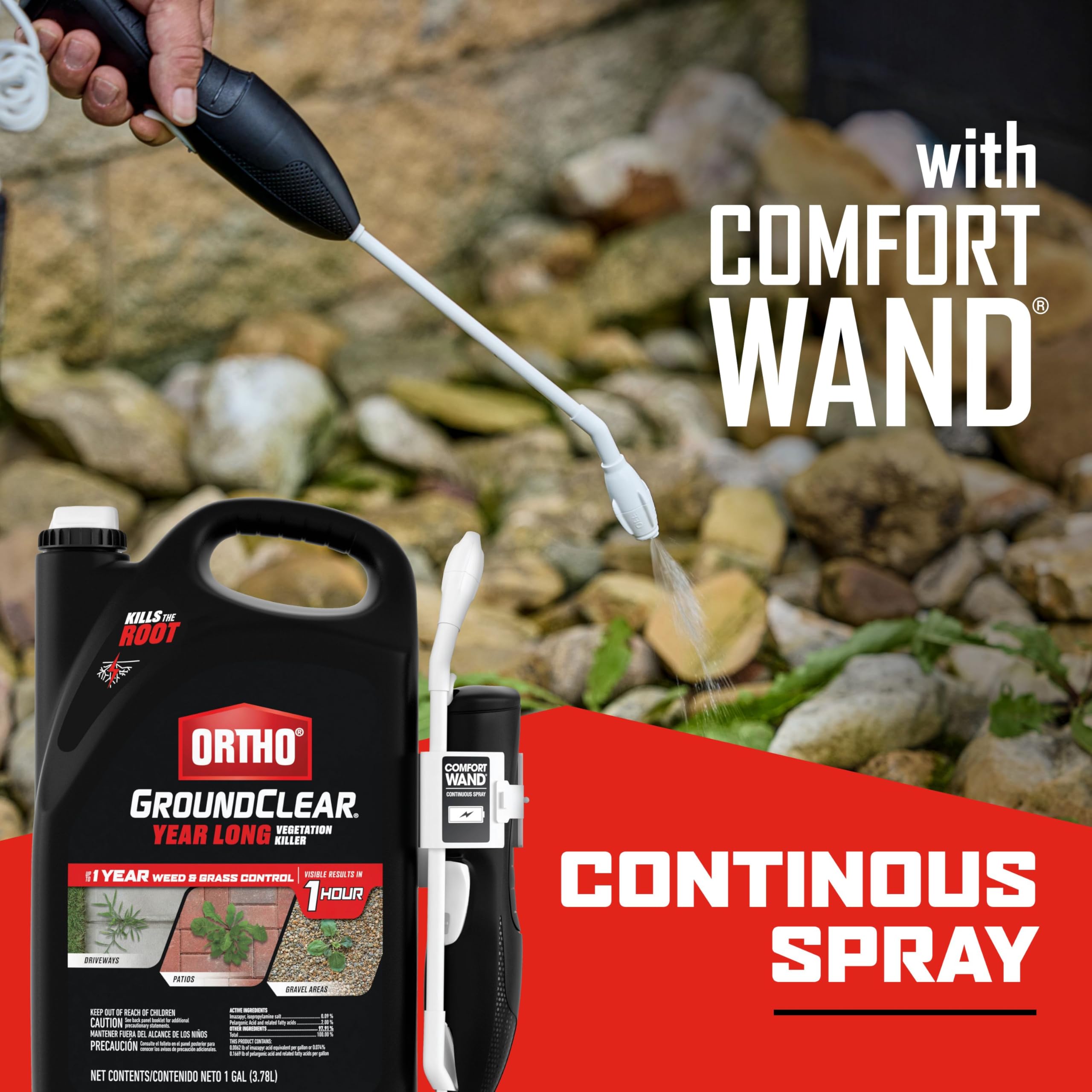 Ortho GroundClear Year Long Vegetation Killer in use on a patio