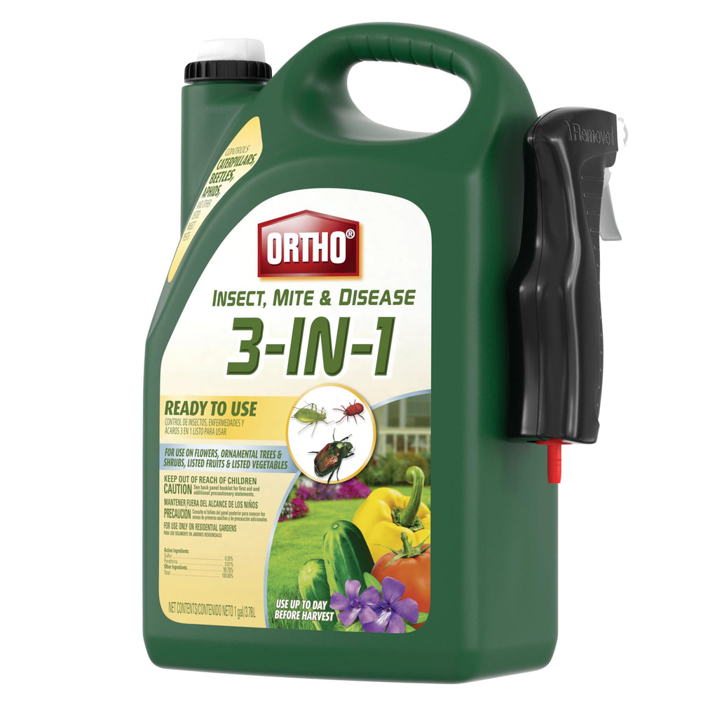 Ortho Insect, Mite & Disease 3-in-1 1 gal spray in a garden setting