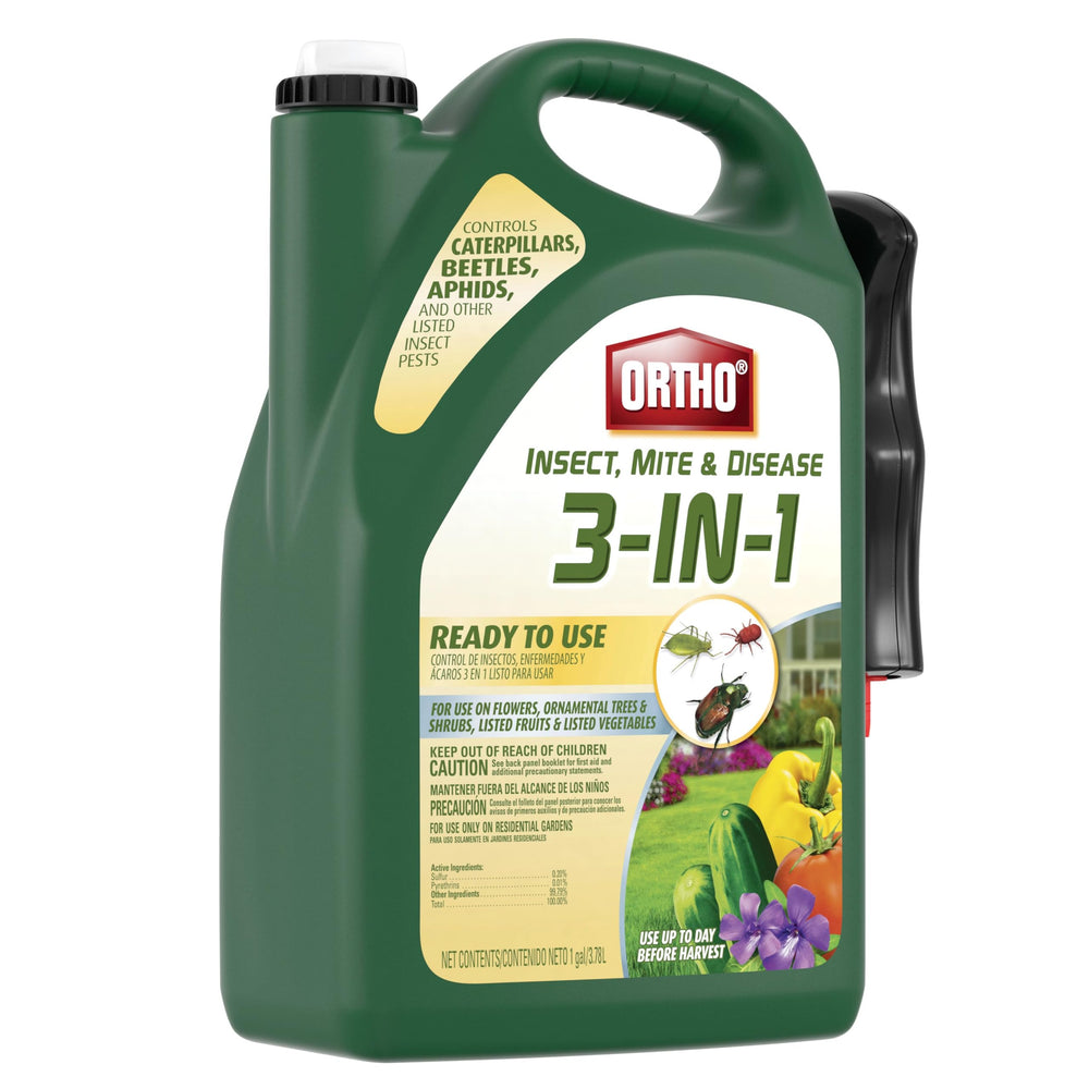 Ortho Insect, Mite & Disease 3-in-1 Ready-to-Use spray bottle with lemongrass scent