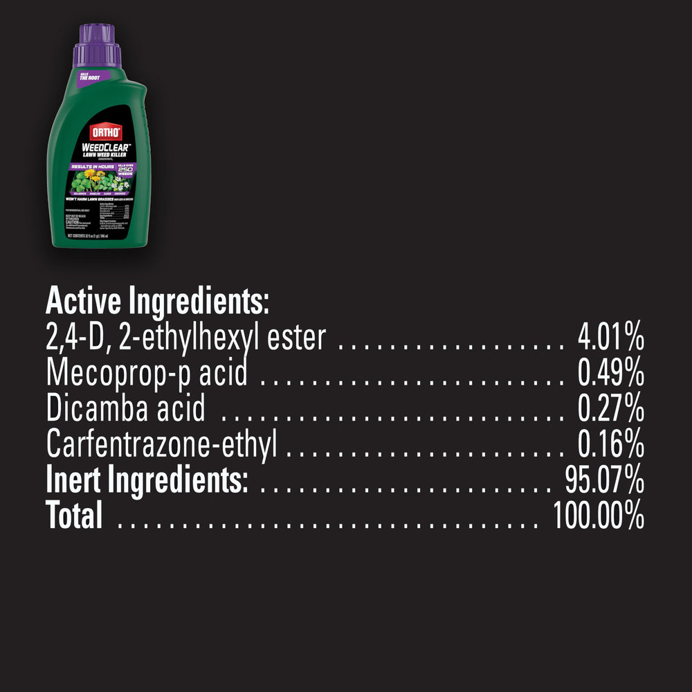 Ortho WeedClear Lawn Weed Killer Concentrate2 label close-up