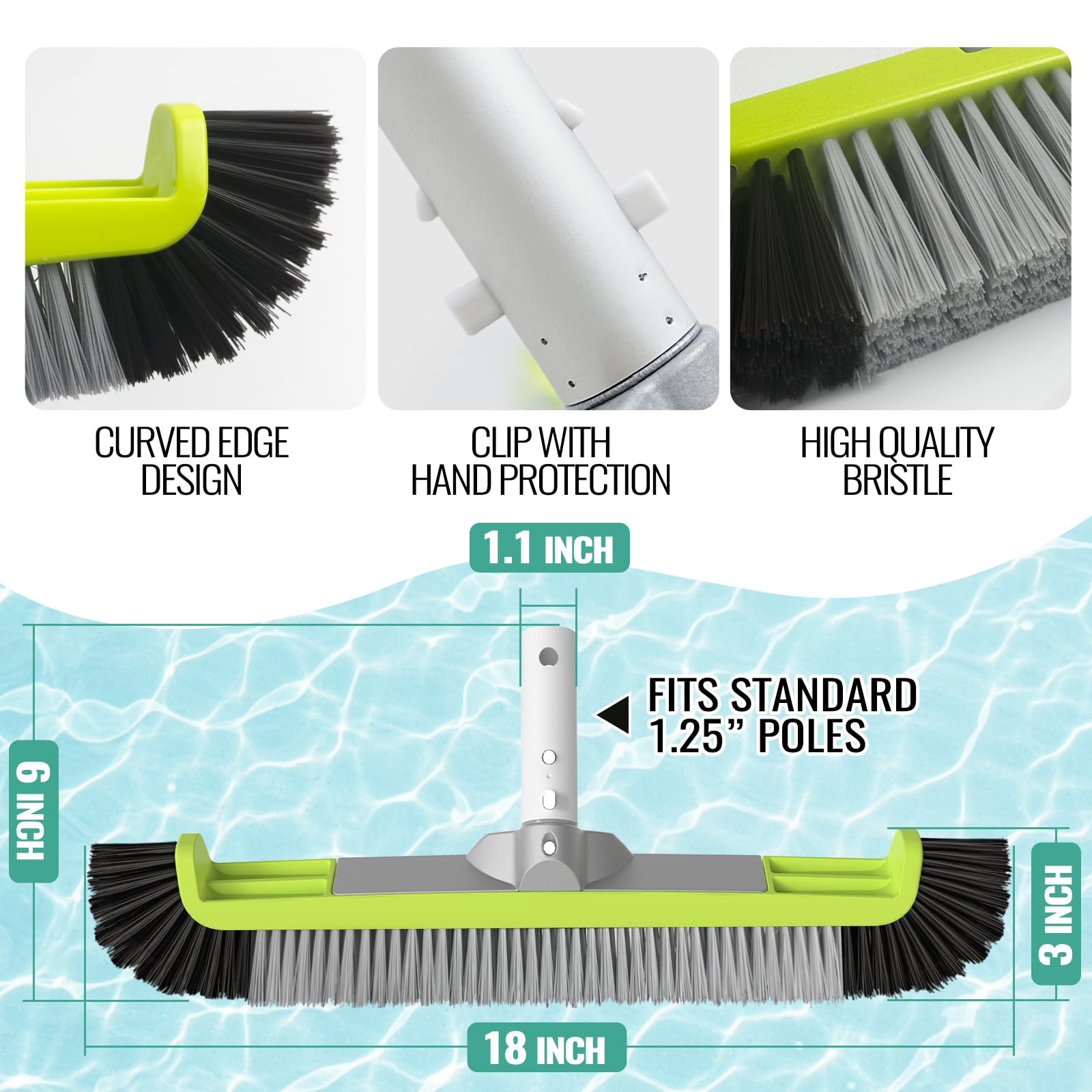 OSAMEDA Pool Brush Head in a cleaning setup with pool