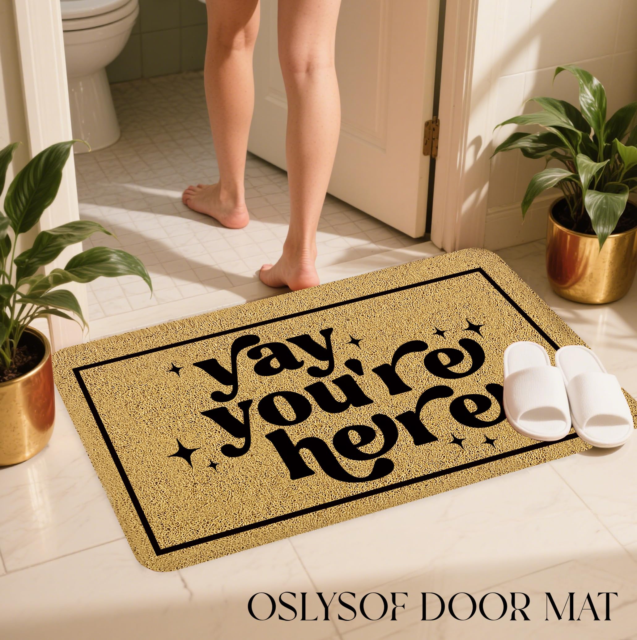 OSLYSOF Funny Welcome Door Mat close-up of the design