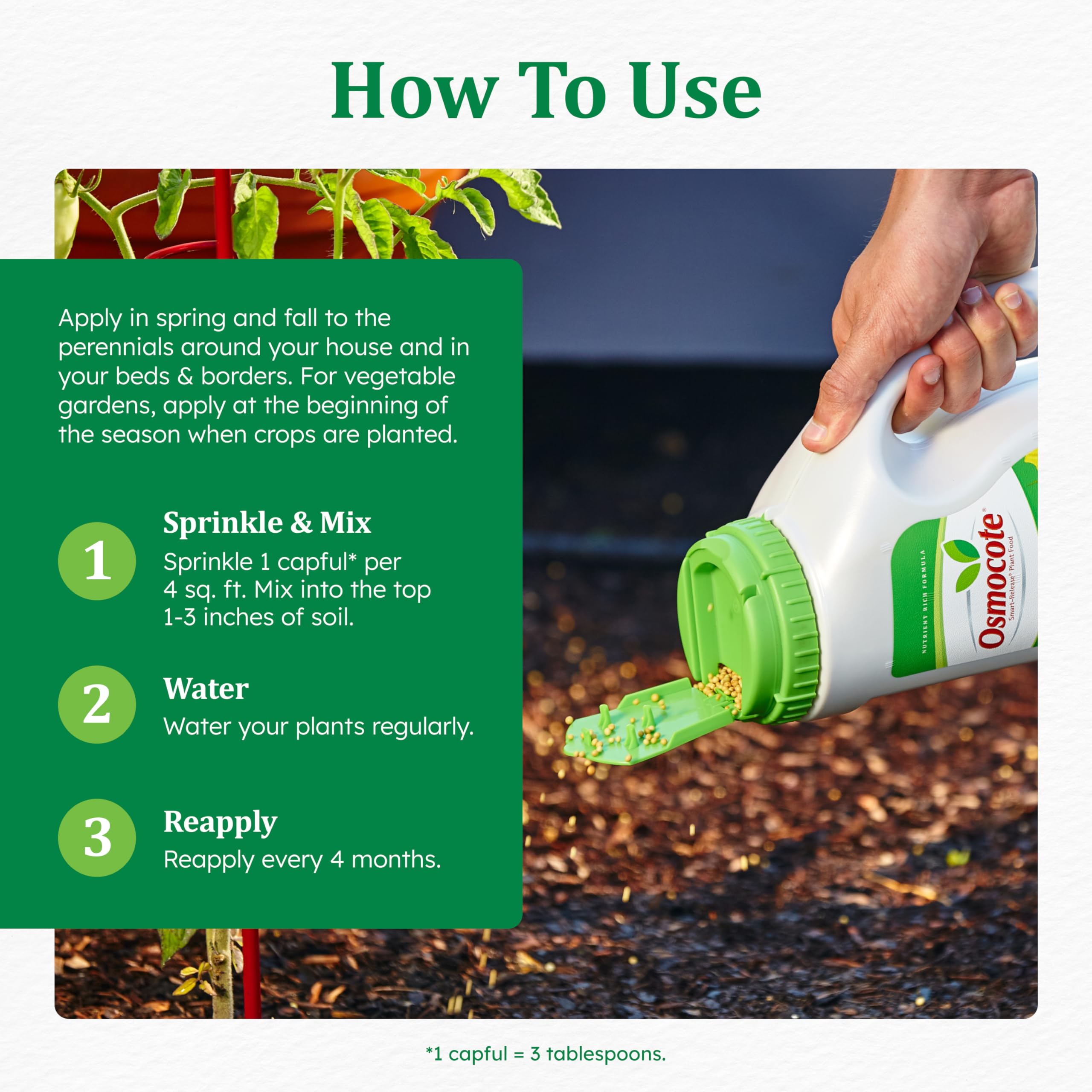 Osmocote Smart-Release Plant Food next to fresh vegetables