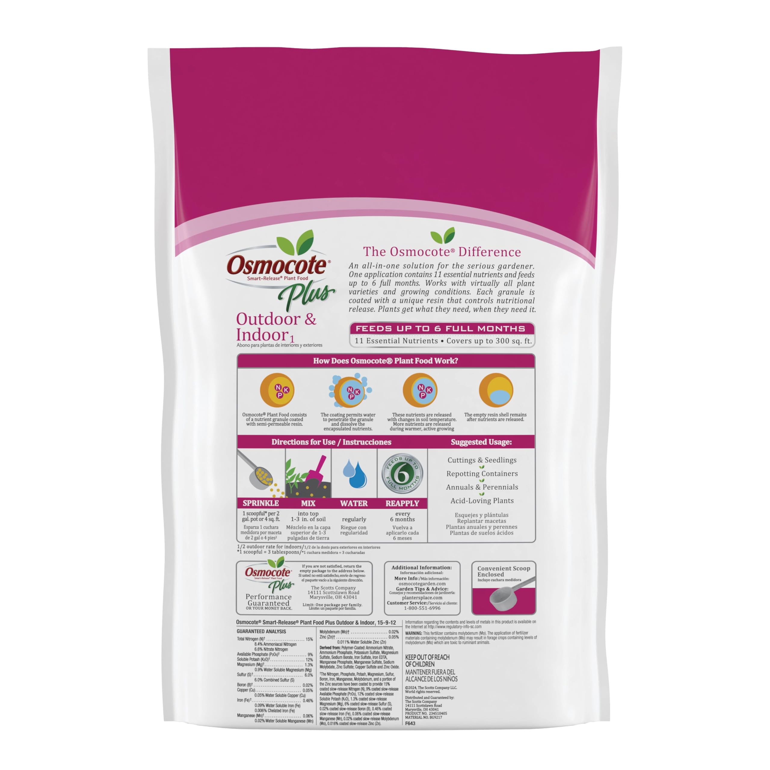Osmocote Smart-Release Plant Food Plus container back view