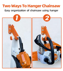 OSROENE Chainsaw Hanger mounted on wall holding a chainsaw