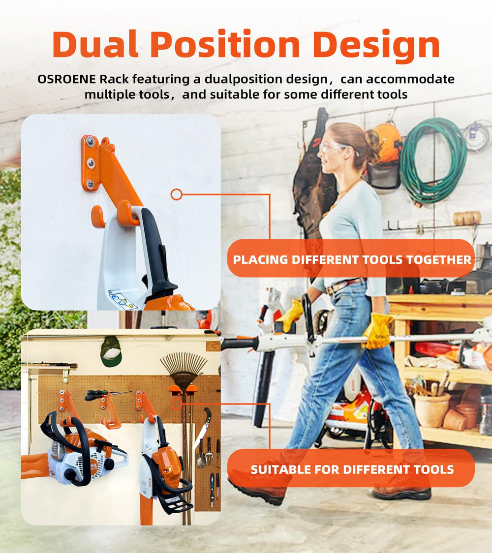 OSROENE Chainsaw Hanger with various chainsaws mounted for display