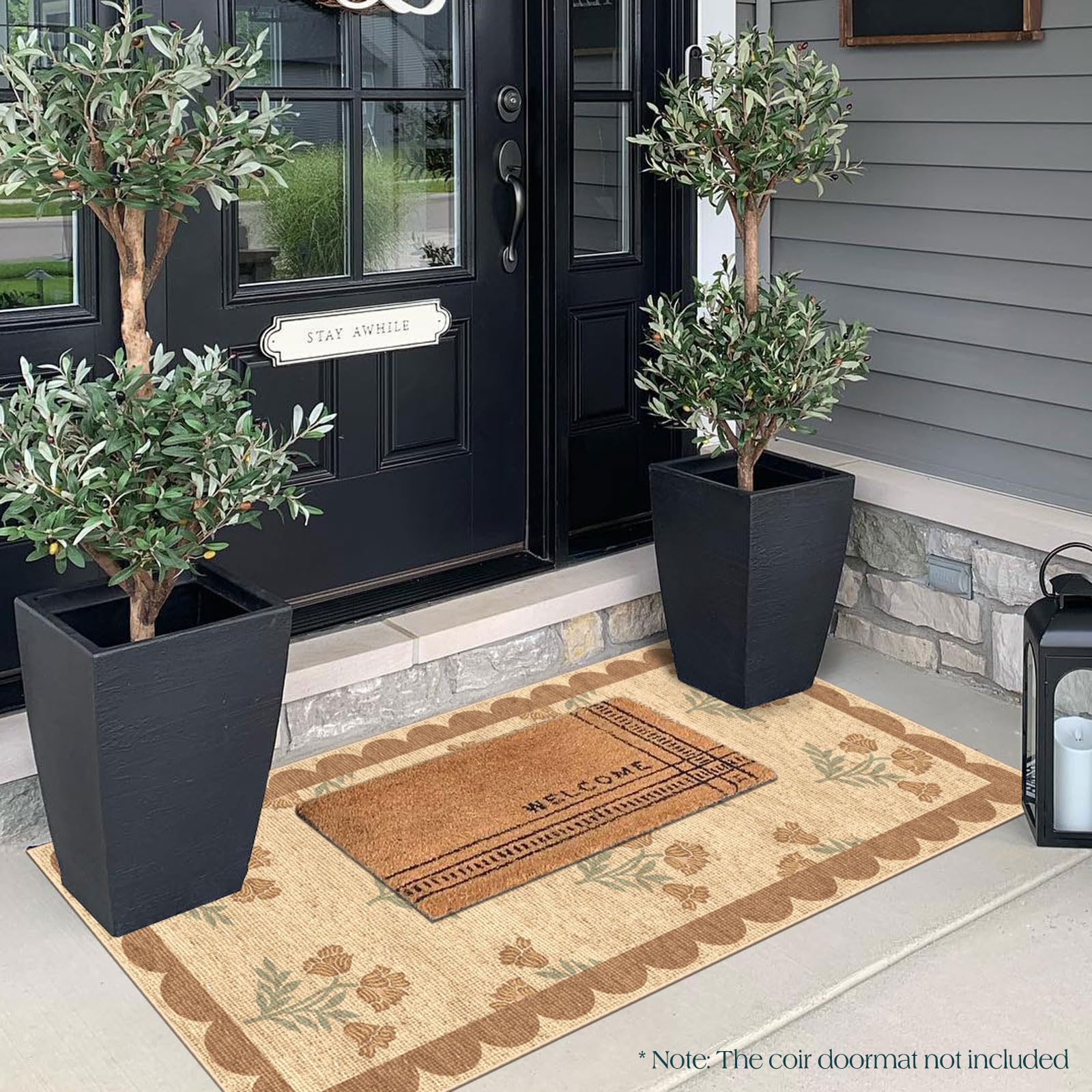 Othilic Floral Door Mat showing machine washable feature