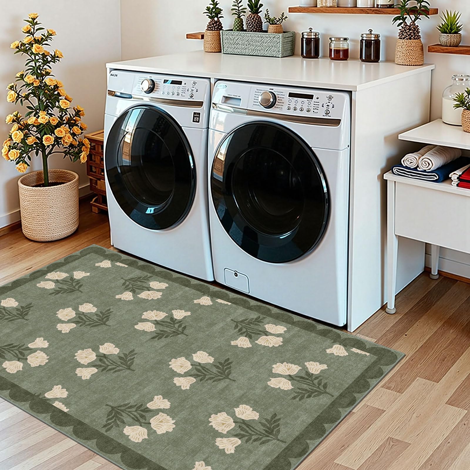 Othilic Floral Rug in a living room with decor
