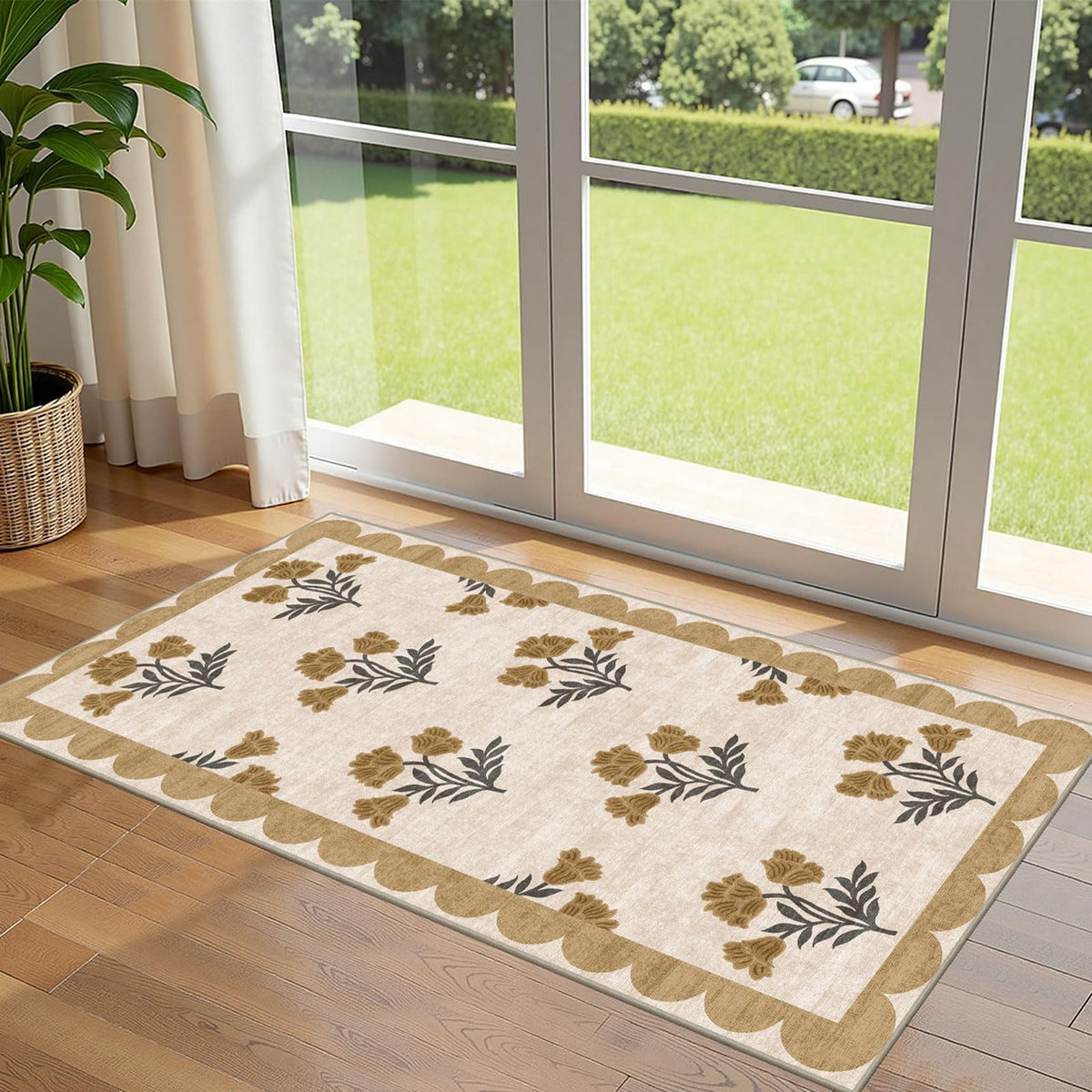 Othilic Floral Washable Door Mat front view with floral design