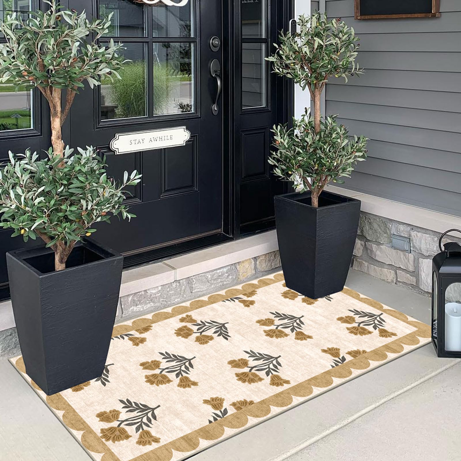 Othilic Floral Washable Door Mat showing scalloped edge
