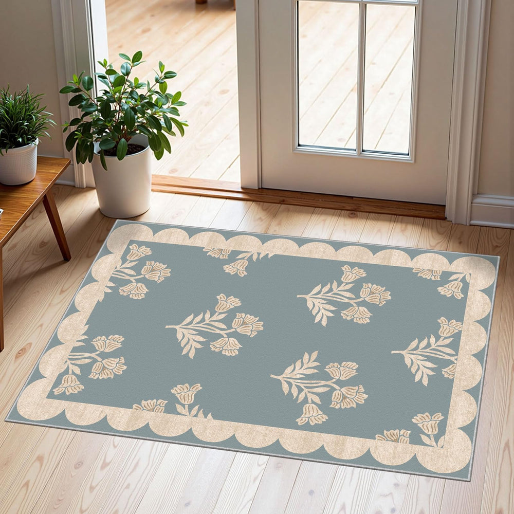 Othilic Front Door Mat 2' x 3' floral design Haze Blue front view