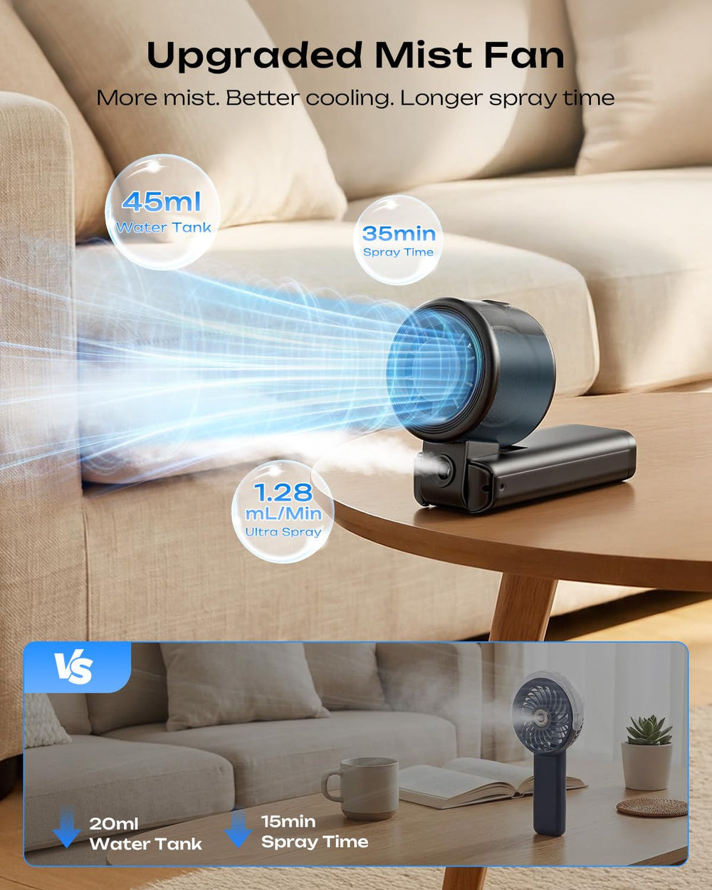 Otlonpe Handheld Misting Fan, folded for easy storage