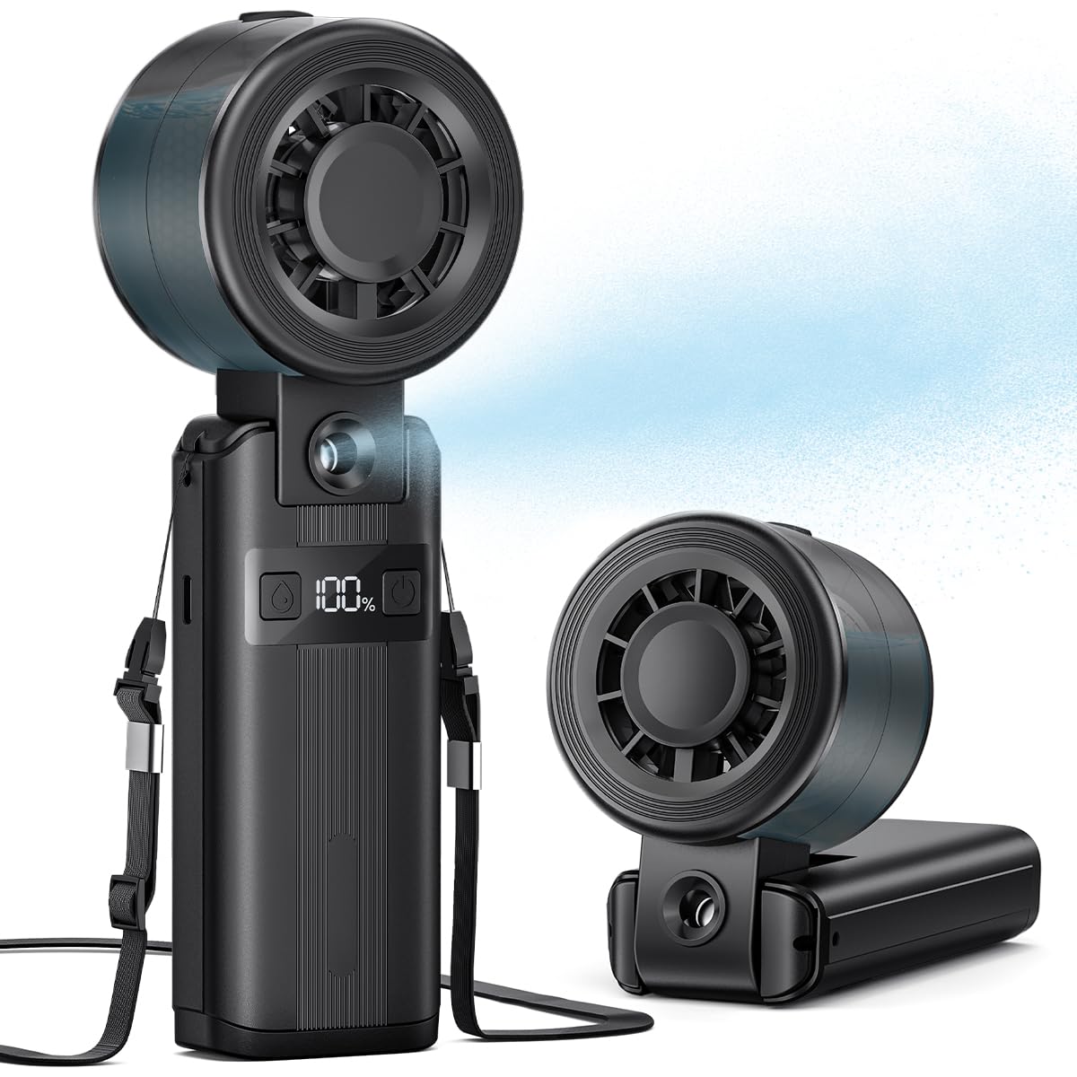 Otlonpe Handheld Misting Fan in black, front view