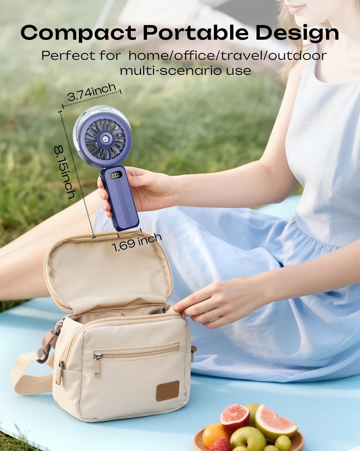 Otlonpe Handheld Misting Fan in outdoor setting