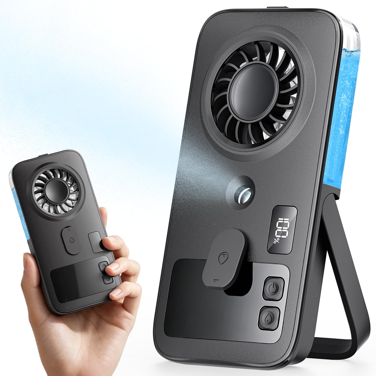 Otlonpe Mini Handheld Misting Fan front view, black