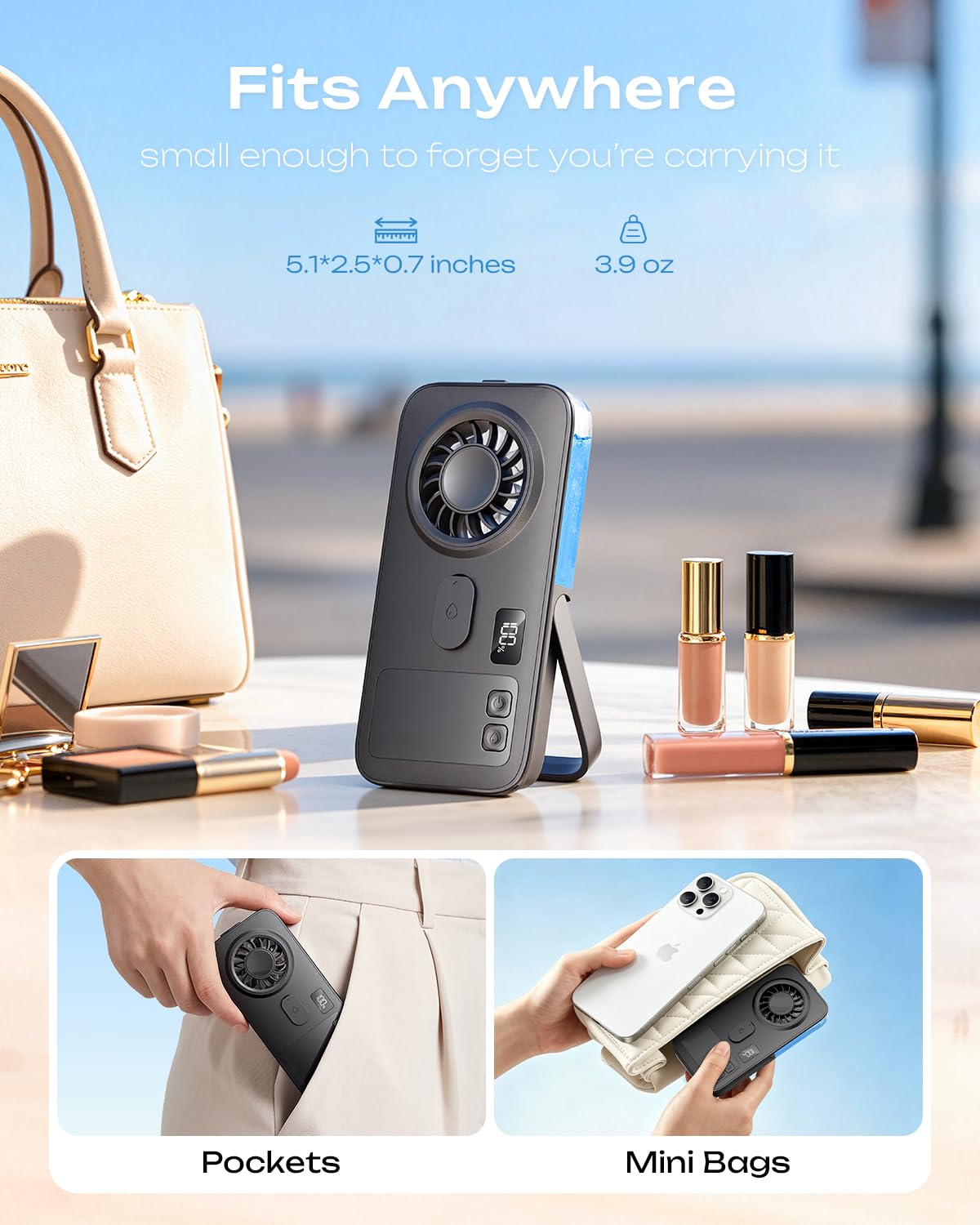 Otlonpe Mini Handheld Misting Fan on a desk