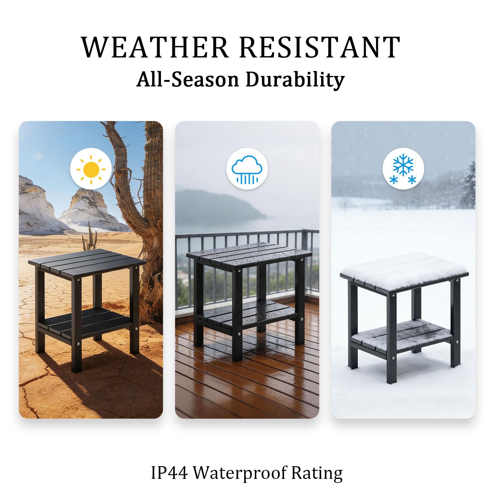 OTSUN Adirondack Outdoor Side Table in a garden, showcasing its size