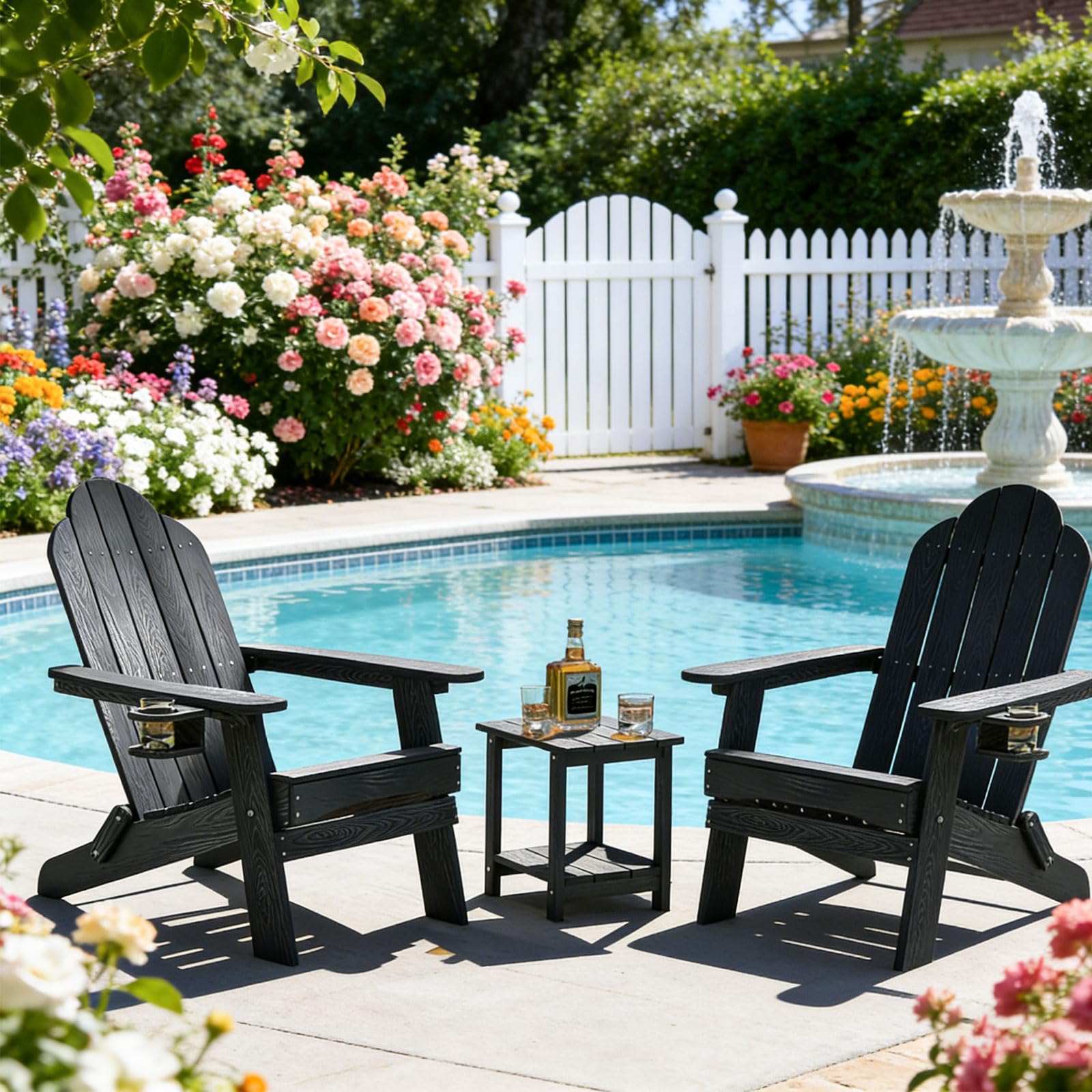 OTSUN Adirondack Outdoor Side Table with drinks on it, outdoor setting