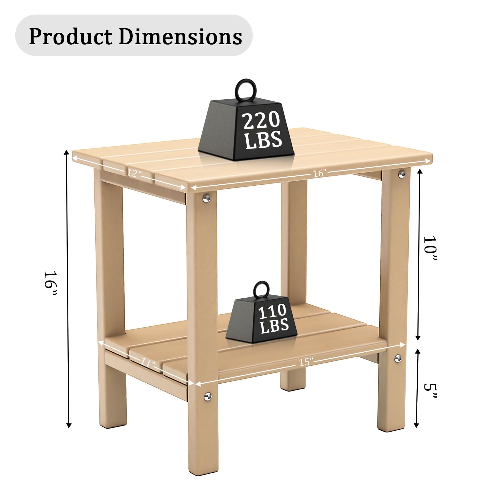 OTSUN Adirondack Side Table showing two-tier storage design