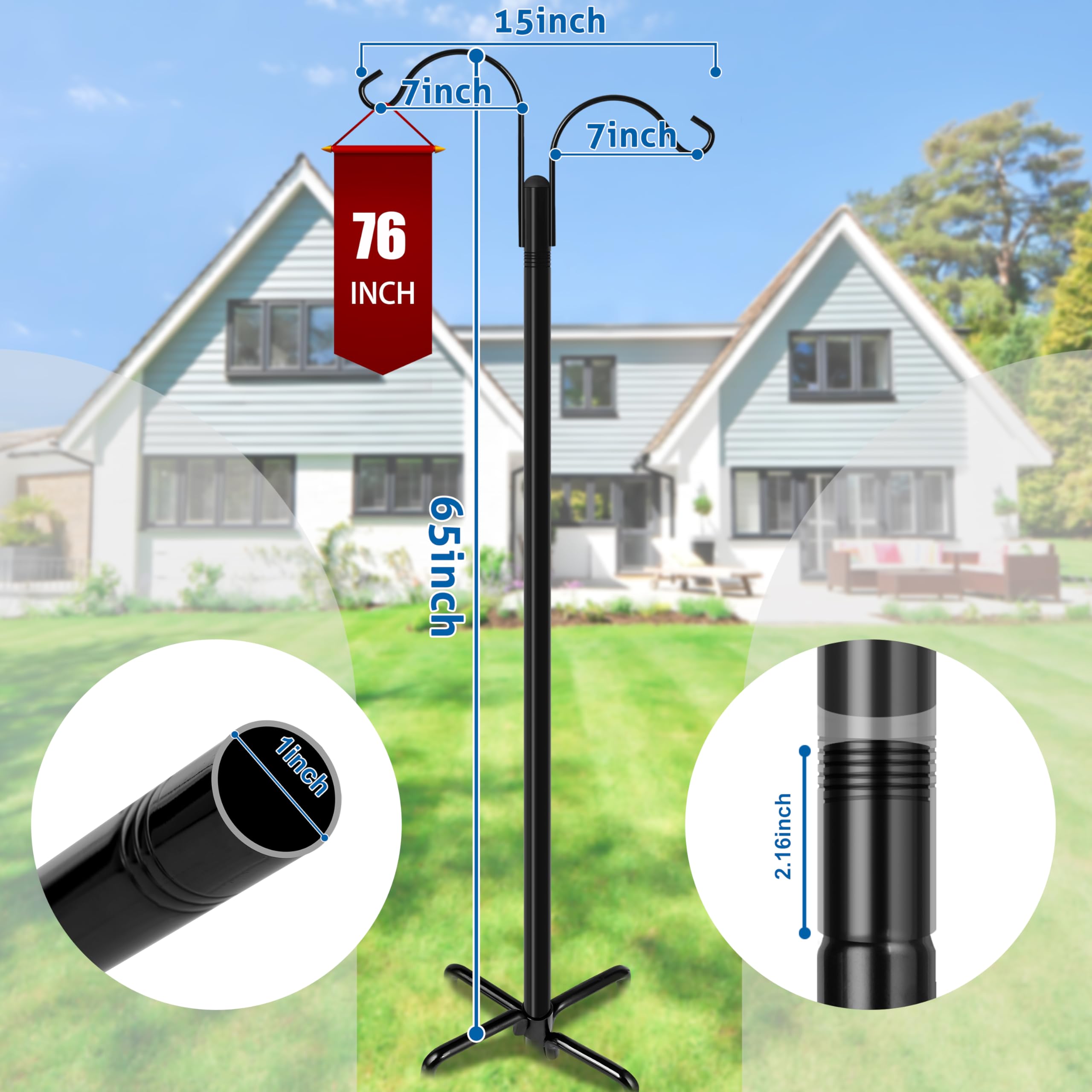 Ottsuls Bird Feeder Pole 76 IN displaying its elegant black finish