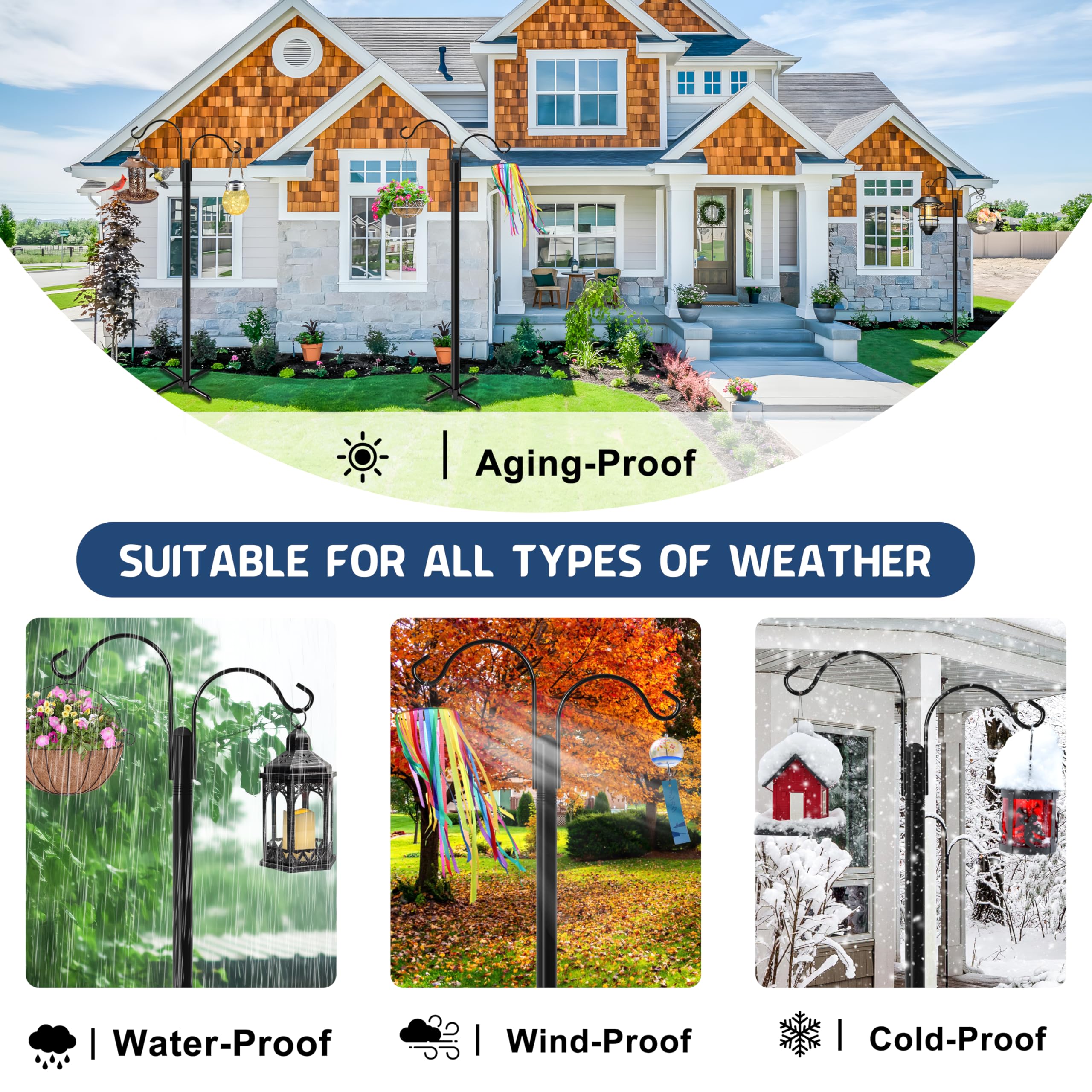 Ottsuls Bird Feeder Pole 76 IN with flower baskets attached