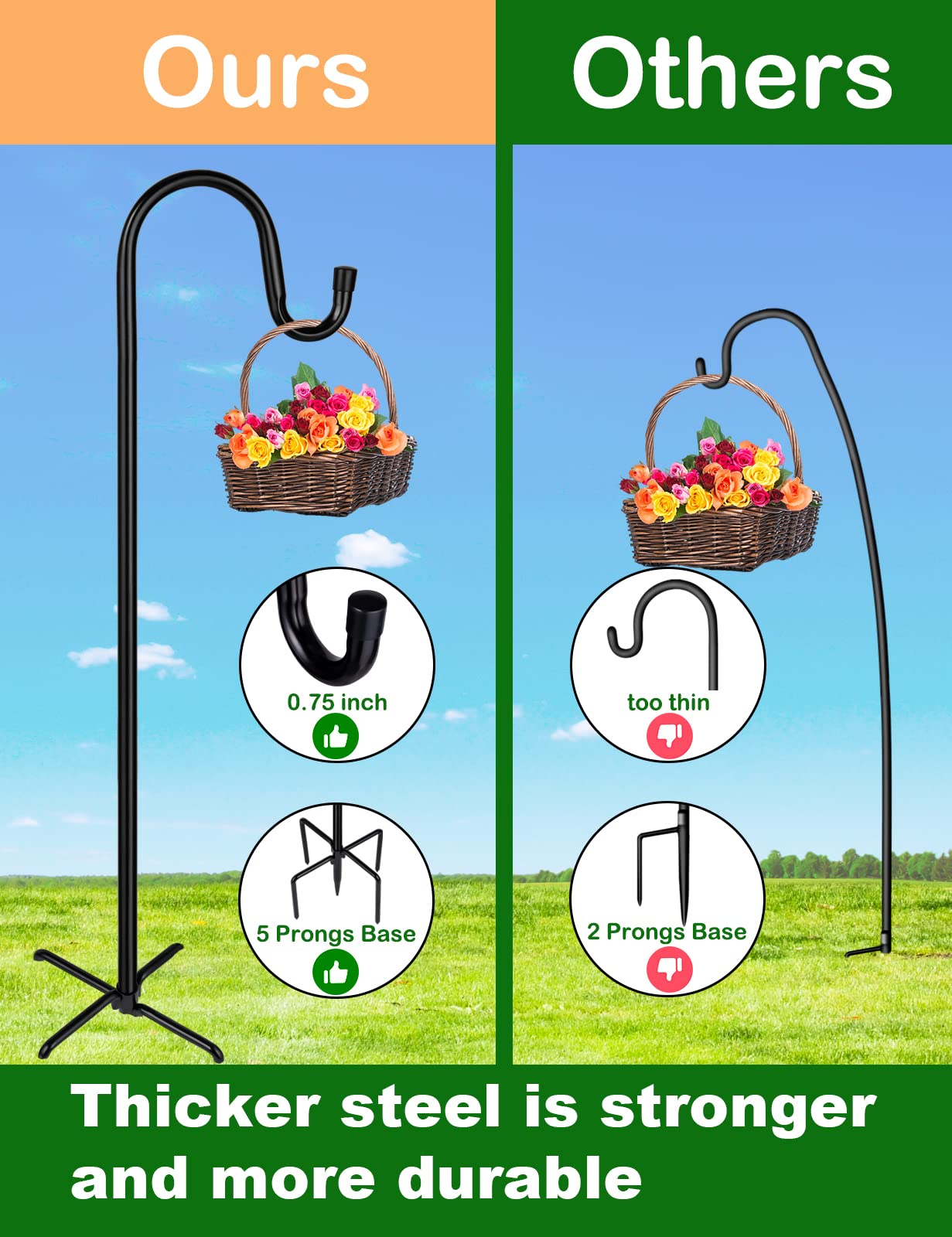 Ottsuls shepherd hook with solar lantern hanging
