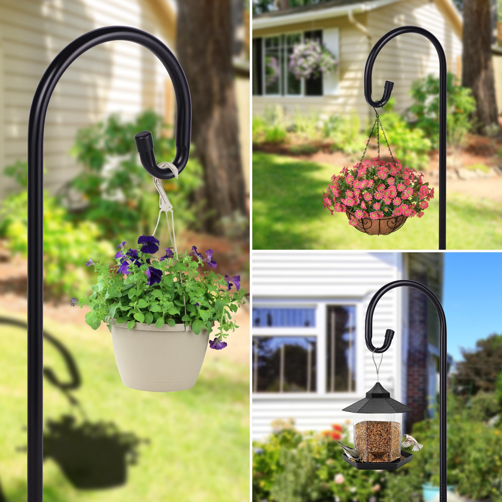 Ottsuls shepherd hooks displaying lantern and plants