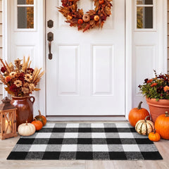 Ouddy Mode Buffalo Plaid Fall Door Mat side view with dimensions