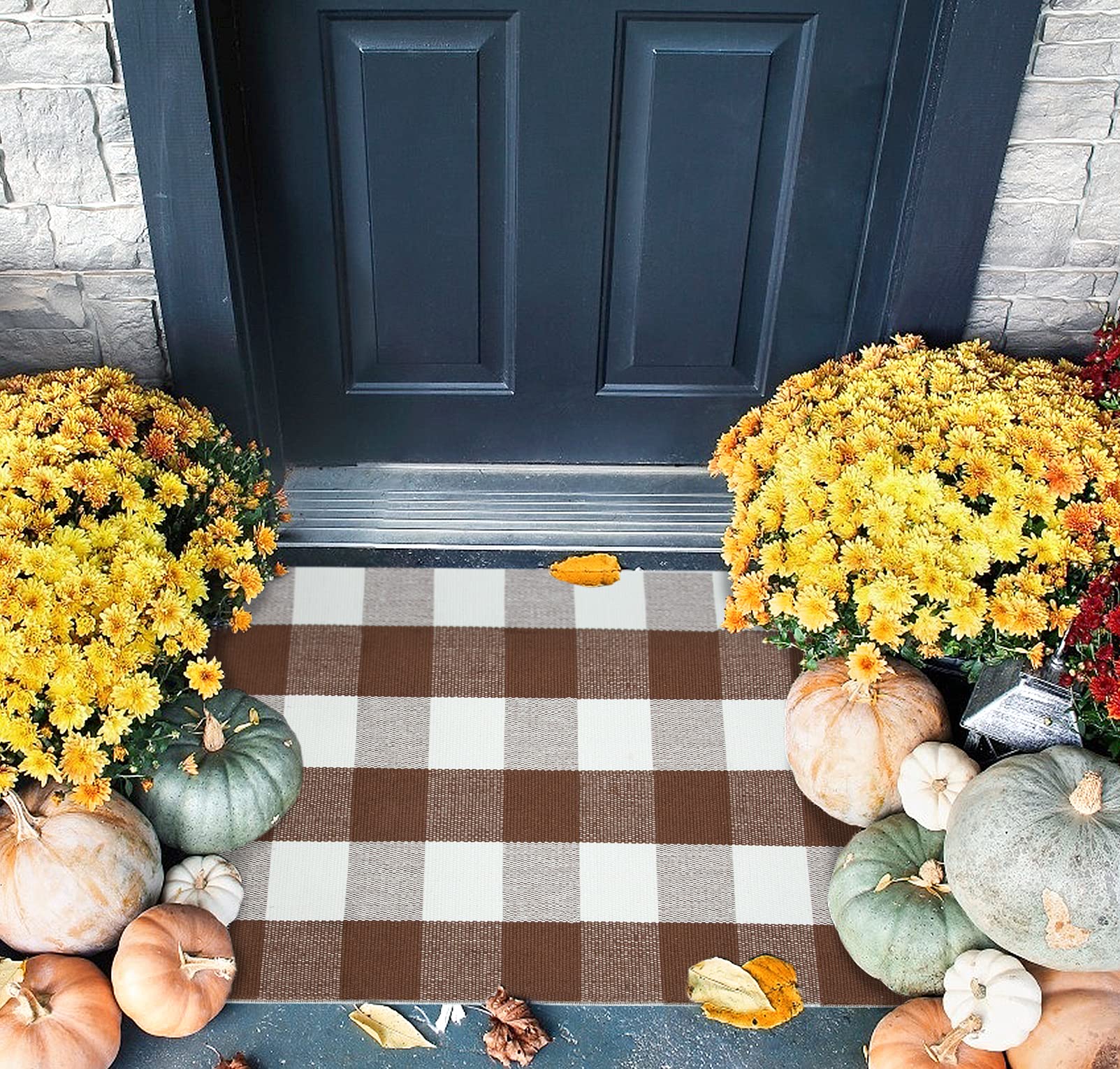 Ouddy Mode Fall Door Mat in a cozy kitchen setting