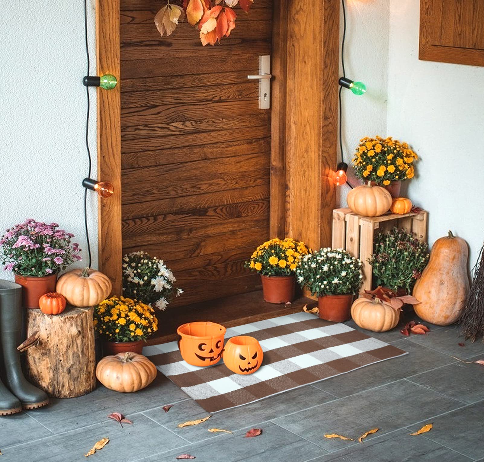 Ouddy Mode Fall Door Mat rolled up showing its portability and storage capability