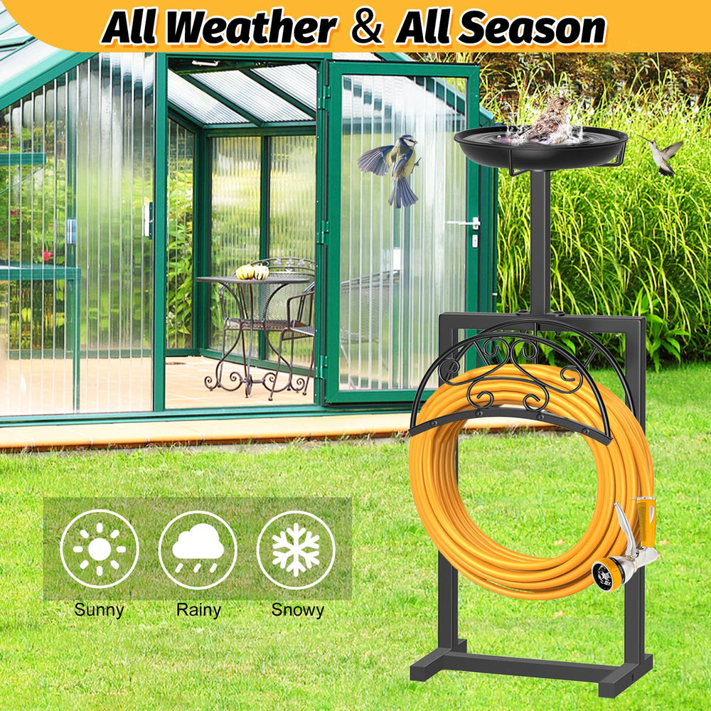 Ouinis Garden Hose Holder assembled with instructions visible