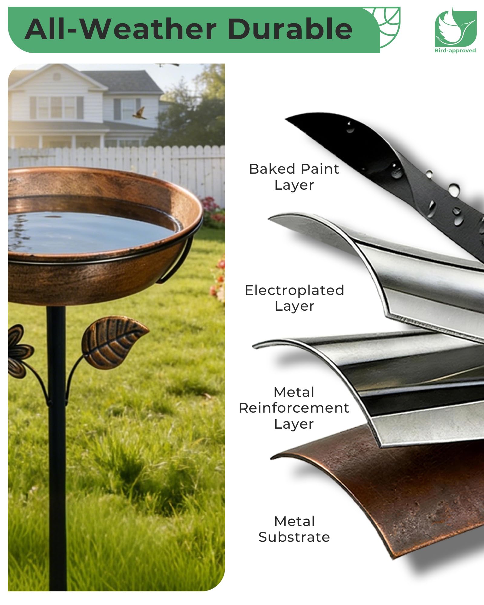 OUISJYER 12" Bird Bath showing adjustable height feature