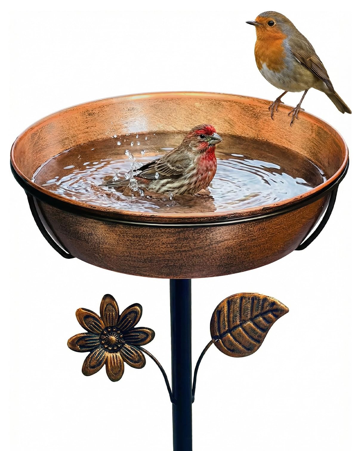 OUISJYER 12" Metal Bird Bath front view with removable bowl