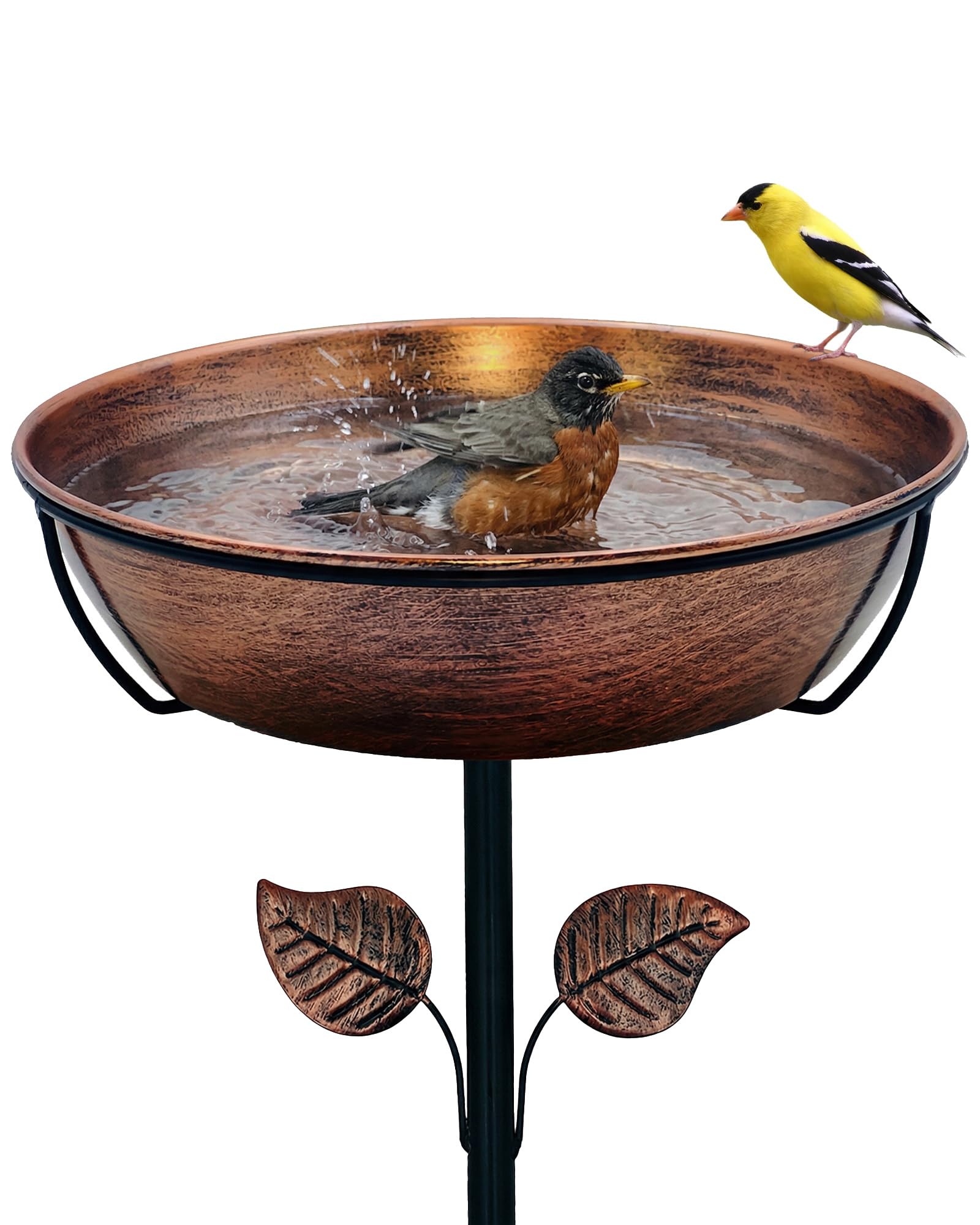 OUISJYER 13" Metal Bird Bath with removable bowl, brown