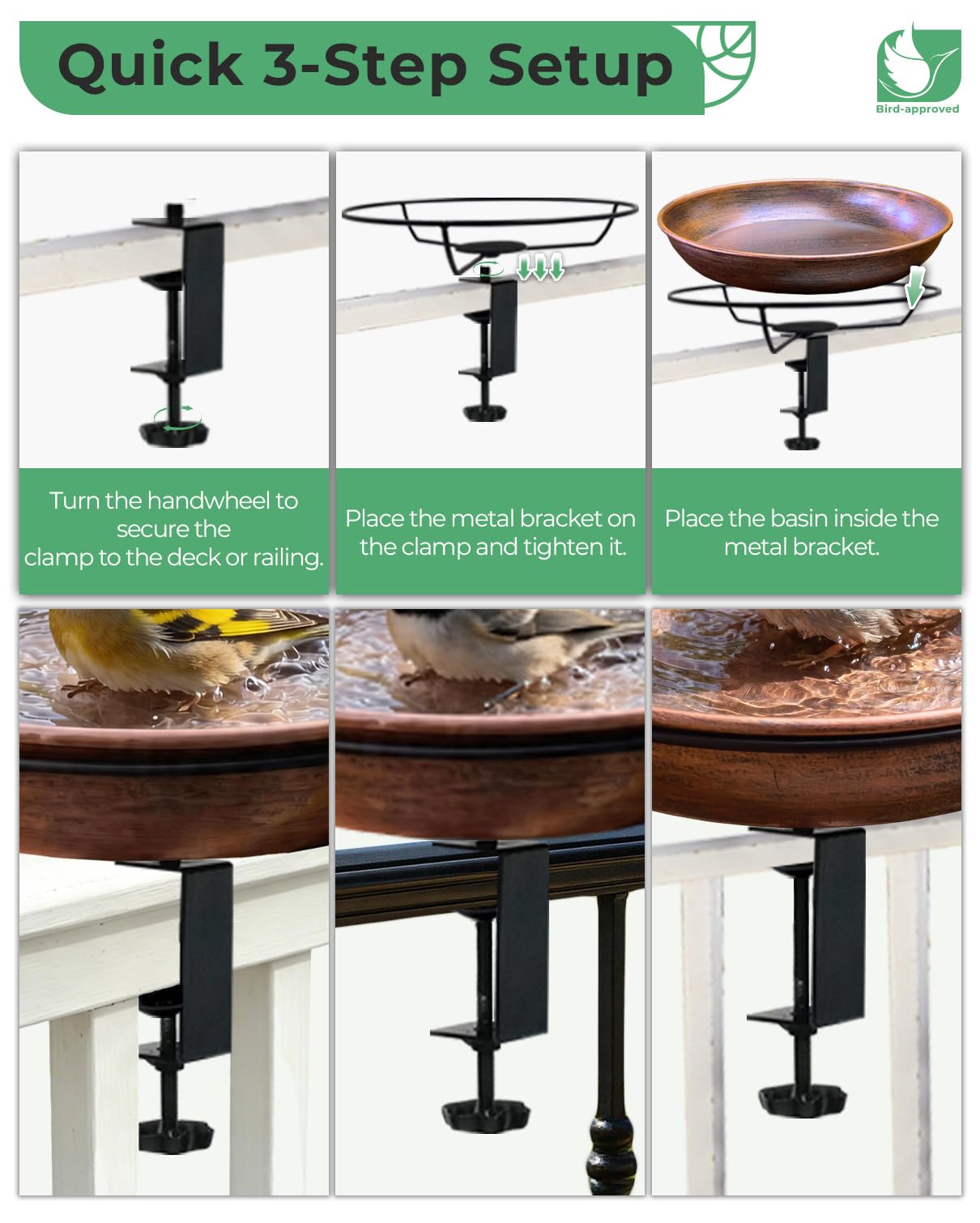 OUISJYER bird bath with a stable clamp design