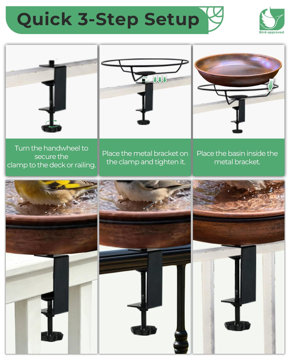 OUISJYER bird bath with a stable clamp design