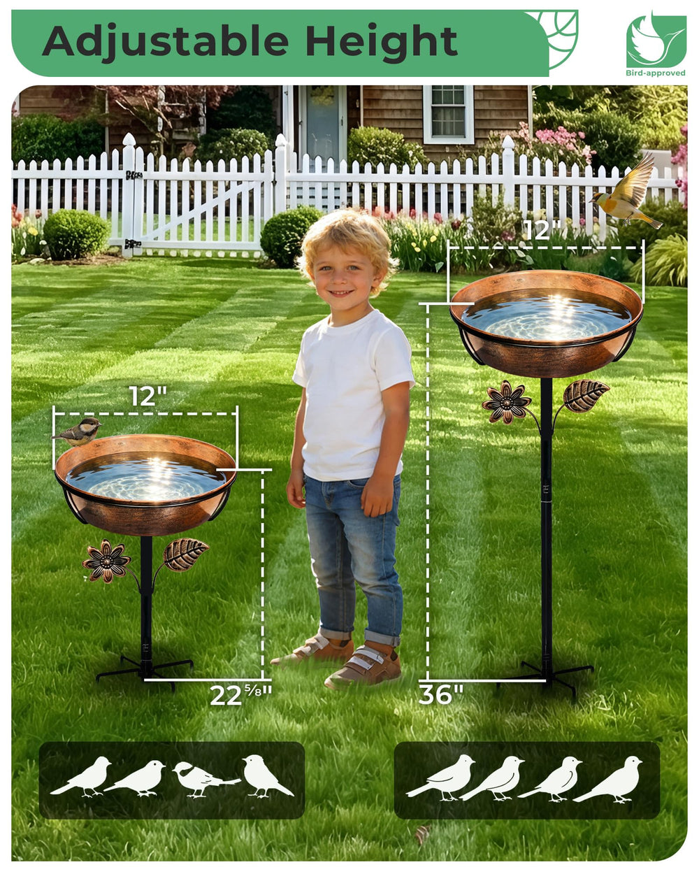 OUISJYER Bird Bath with brown finish in outdoor setting
