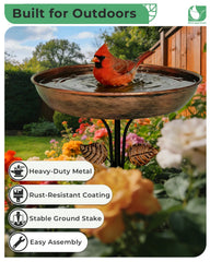 OUISJYER metal bird bath side view with stake