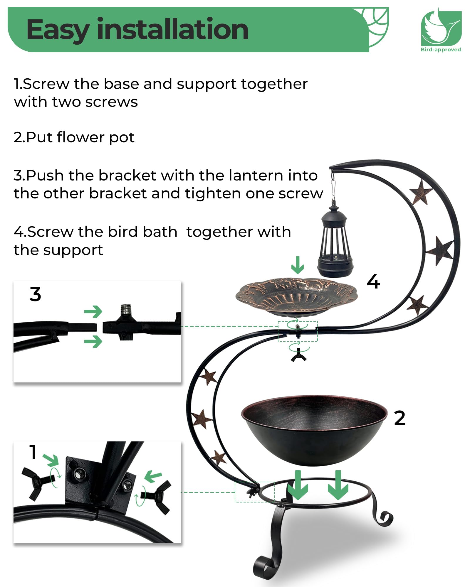 OUISJYER Solar Bird Bath assembly instructions with tools
