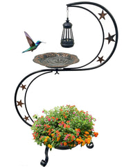 OUISJYER Solar Bird Bath with floral design and flower planter in copper