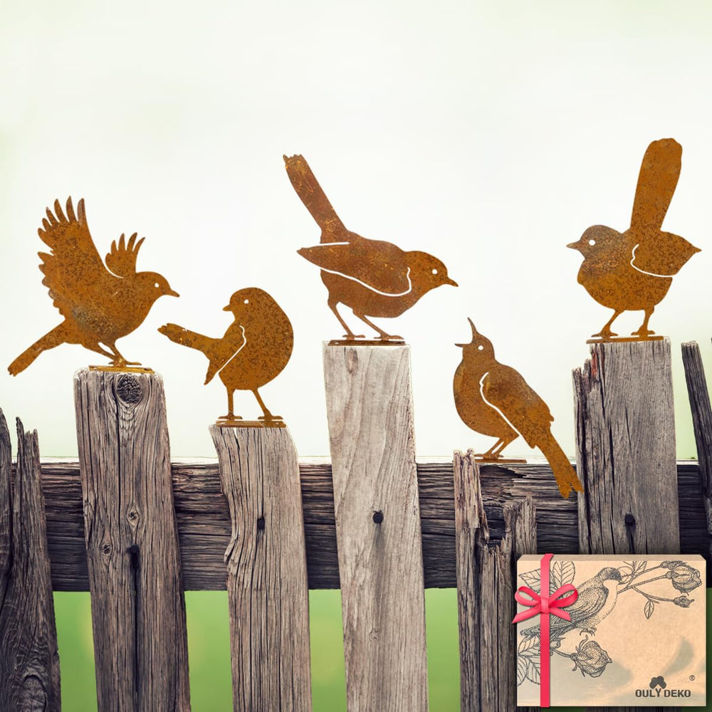 OULYDEKO 5PCS Rusty Birds Decoration set in garden