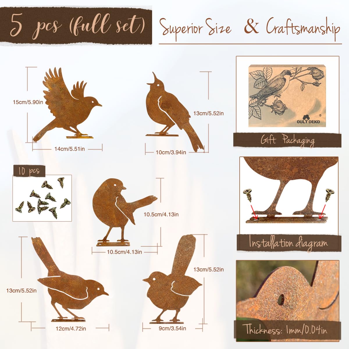 OULYDEKO bird decorations showcasing rustic design