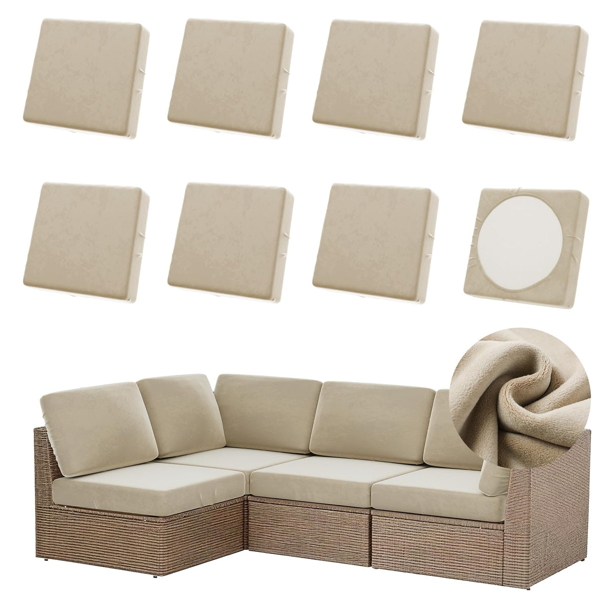Oungelark cushion covers in khaki colour, front view