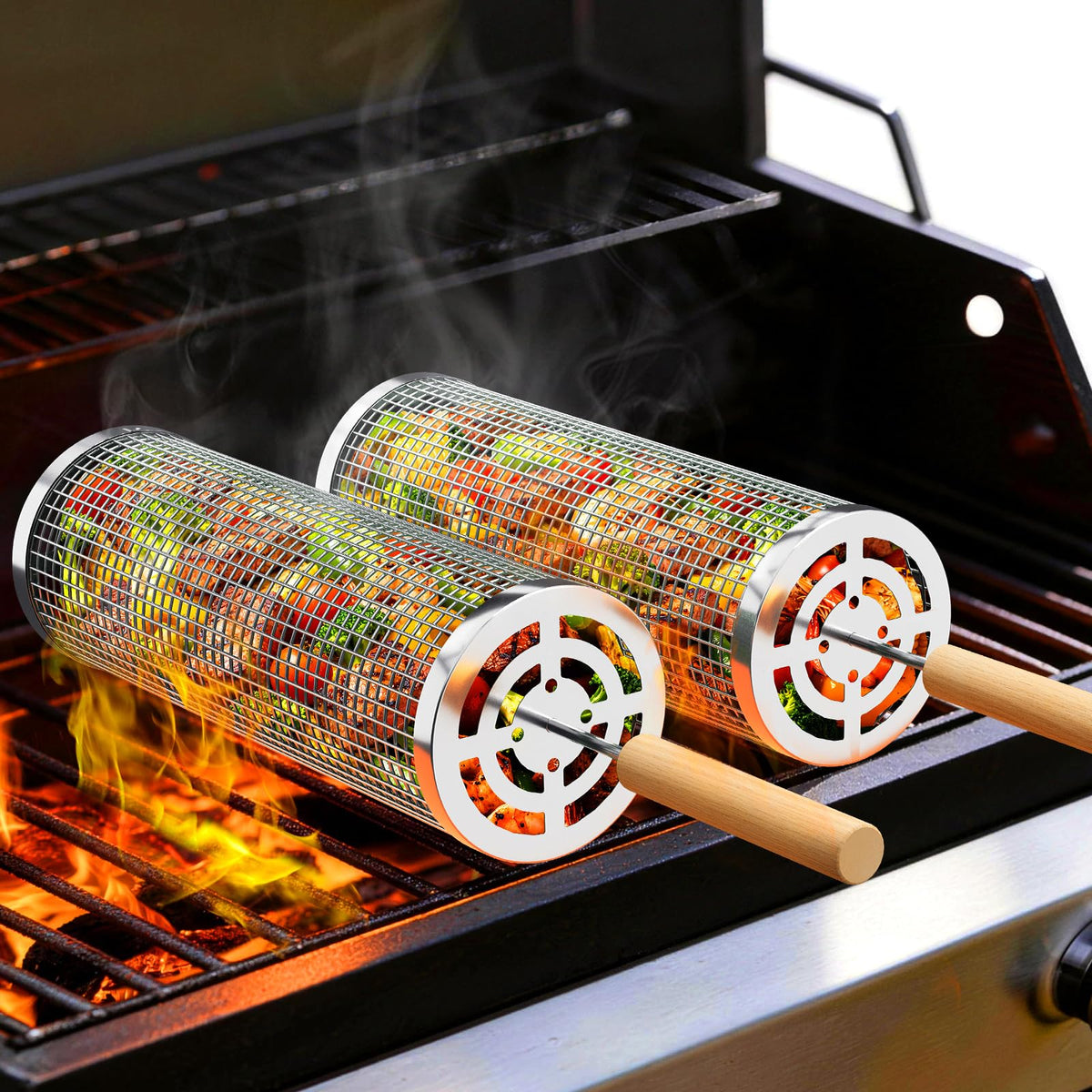 Oungelark Grill Basket for Veggies front view