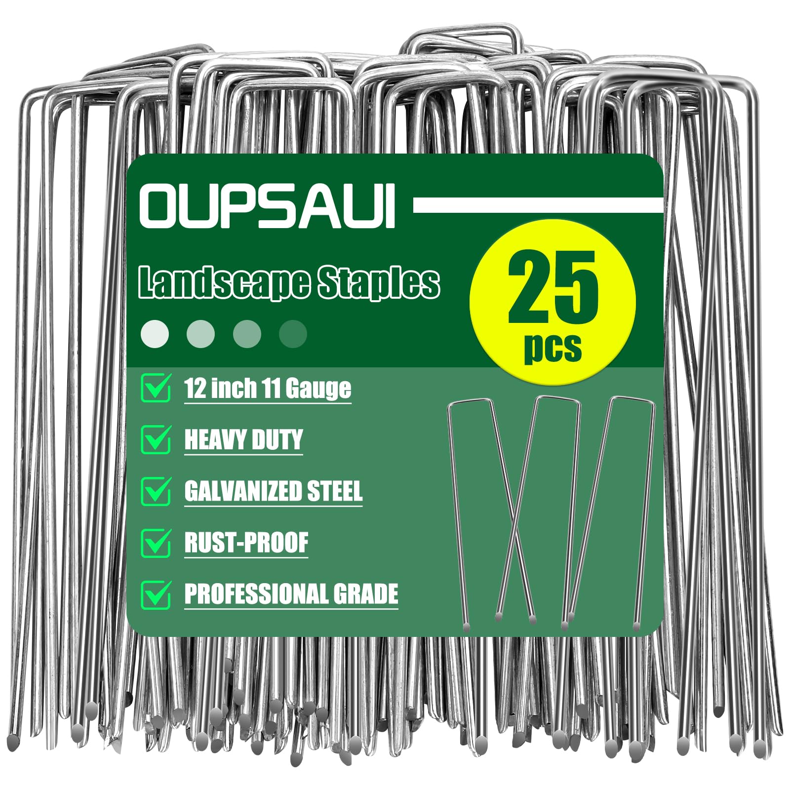 OUPSAUI 12 Inch Galvanized Landscape Staples 25pcs front view