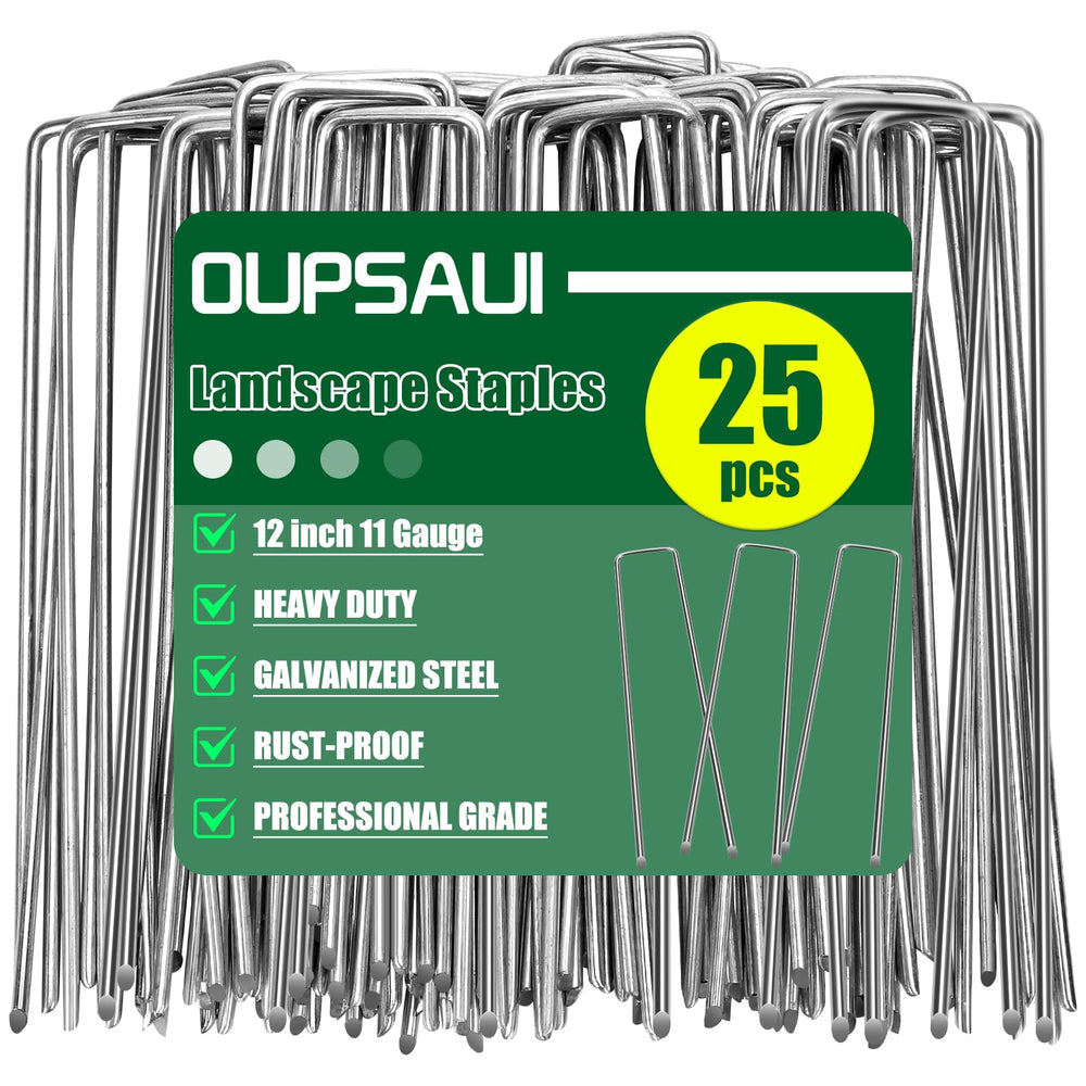 OUPSAUI 12 Inch Galvanized Landscape Staples 25pcs front view